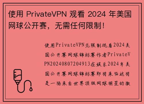 使用 PrivateVPN 观看 2024 年美国网球公开赛，无需任何限制！